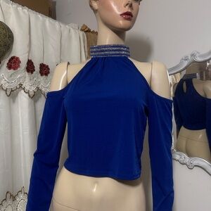 Elegant Blue Cold Shoulder Top